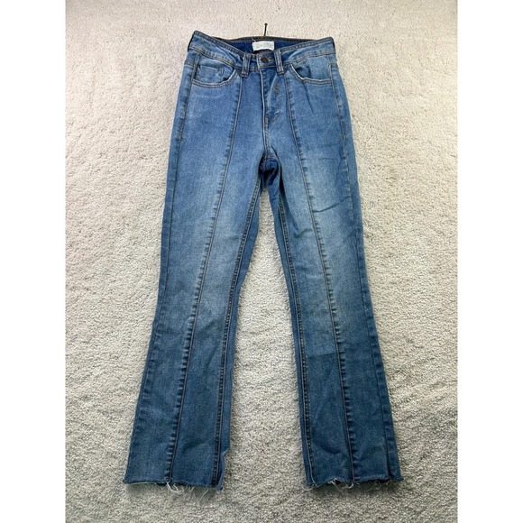 Sky and Sparrow Denim - Sky and Sparrow Jeans Womens 1 Blue High Rise Straight Leg Raw Hem Vintage Style